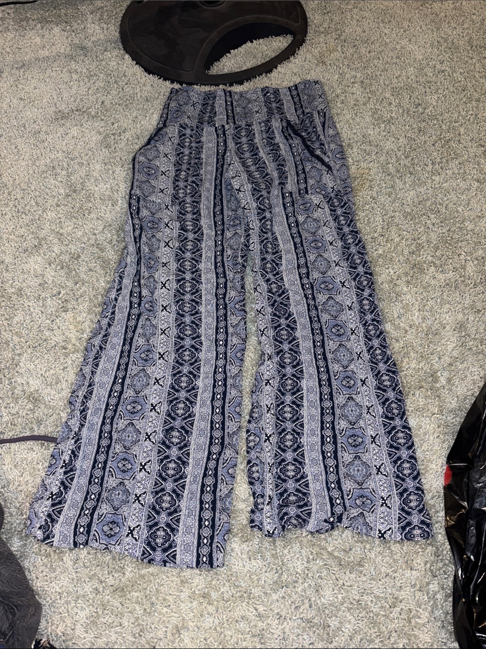 Three Dots Navy and White Wide-Leg Printed Palazzo Pants